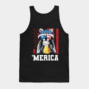 4th of July Patriotic Raccoon Merica USA Flag Drinking Team Tank Top